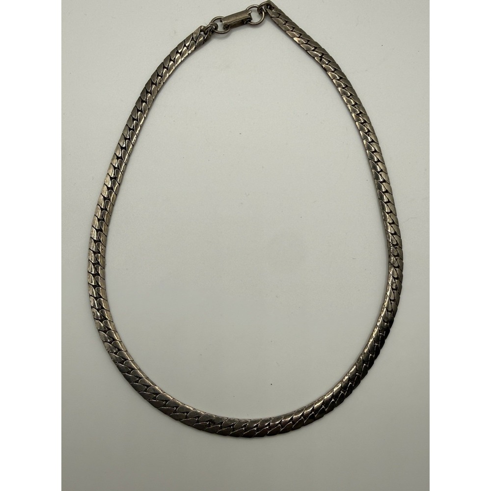 Coro Silver Tone Herringbone Chain Necklace Box Hook Closure Signed